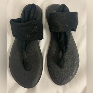 Like New Sanuk sandals black with gold flakes